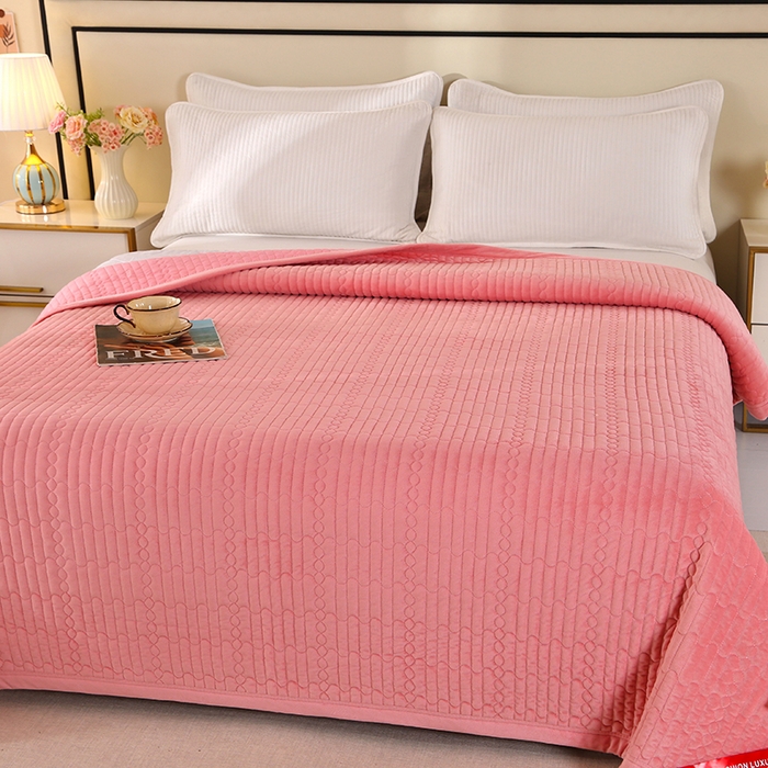 91家纺网 家纺一手货源 找家纺 栩裕纺织 2025新款宝宝绒夹棉单床盖-直边款 粉色