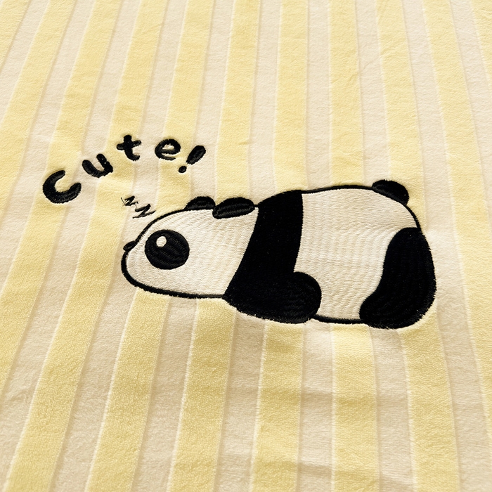 91家纺网 家纺一手货源 找家纺 繁花家居 2025新款经典条纹系列绣花牛奶绒单品床单床笠床单床笠单件 床单-黄条熊猫