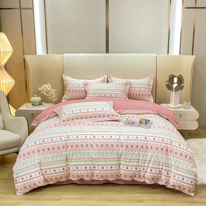 91家纺网 家纺一手货源 找家纺 昊翔家纺 2025新款100%全棉纯棉加厚磨毛四件套 小幸运-粉