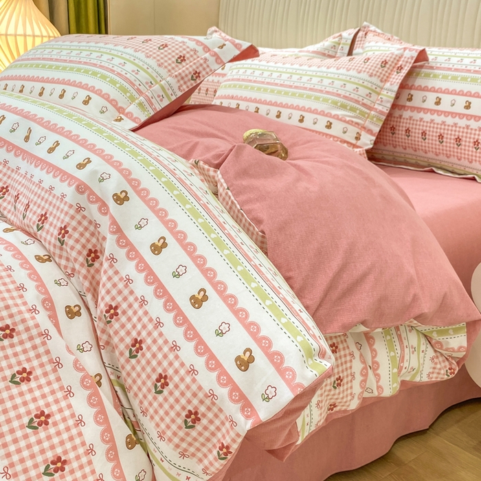 昊翔家纺 2025新款100%全棉纯棉加厚磨毛四件套 小幸运-粉