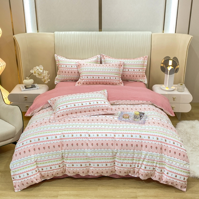 91家纺网 家纺一手货源 找家纺 昊翔家纺 2025新款100%全棉纯棉加厚磨毛四件套 小幸运-粉