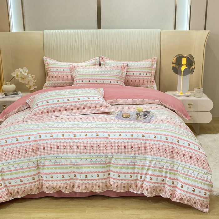 91家纺网 家纺一手货源 找家纺 昊翔家纺 2025新款100%全棉纯棉加厚磨毛四件套 小幸运-粉