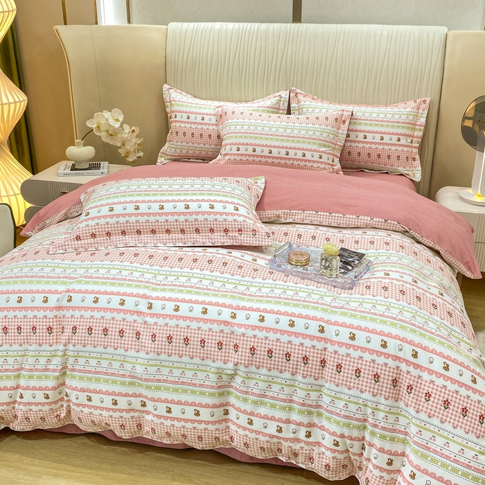 91家纺网 家纺一手货源 找家纺 昊翔家纺 2025新款100%全棉纯棉加厚磨毛四件套 小幸运-粉