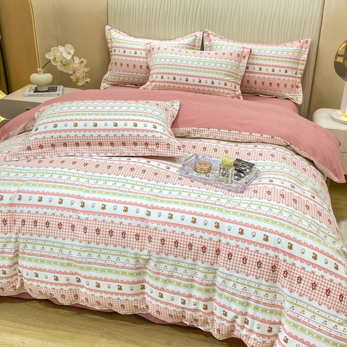 91家纺网 家纺一手货源 找家纺 昊翔家纺 2025新款100%全棉纯棉加厚磨毛四件套 小幸运-粉