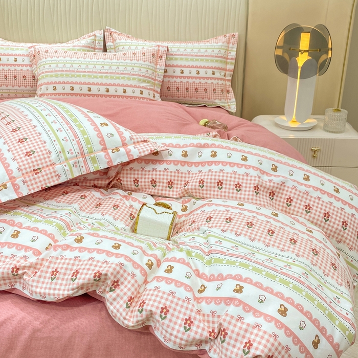 91家纺网 家纺一手货源 找家纺 昊翔家纺 2025新款100%全棉纯棉加厚磨毛四件套 小幸运-粉