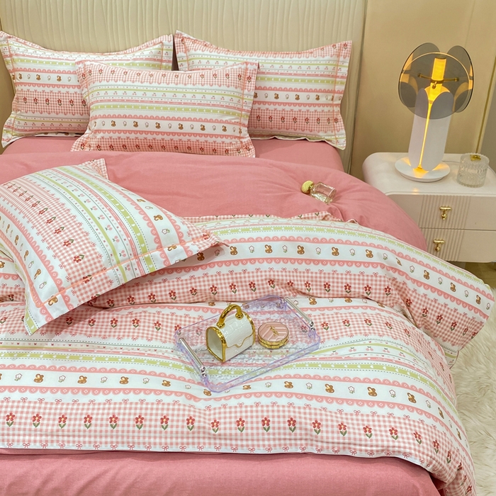 91家纺网 家纺一手货源 找家纺 昊翔家纺 2025新款100%全棉纯棉加厚磨毛四件套 小幸运-粉