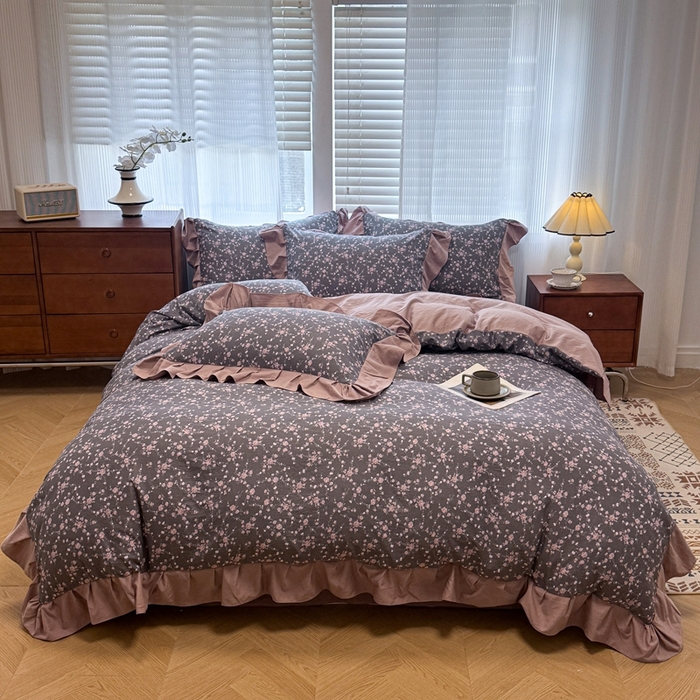 91家纺网 家纺一手货源 找家纺 芯贝儿 2025新款加厚原m有氧云感m提花四件套 花田浪漫