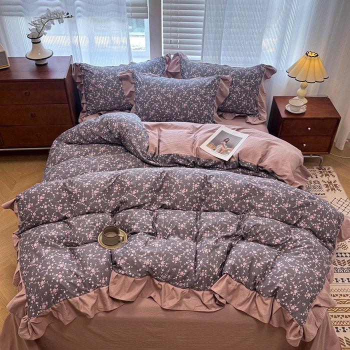 91家纺网 家纺一手货源 找家纺 芯贝儿 2025新款加厚原m有氧云感m提花四件套 花田浪漫