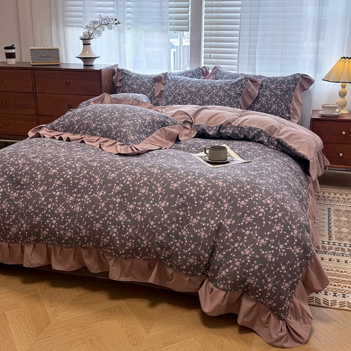 91家纺网 家纺一手货源 找家纺 芯贝儿 2025新款加厚原m有氧云感m提花四件套 花田浪漫