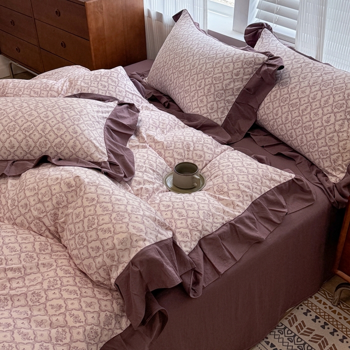 91家纺网 家纺一手货源 找家纺 芯贝儿 2025新款加厚原m有氧云感m提花四件套 沁香园紫