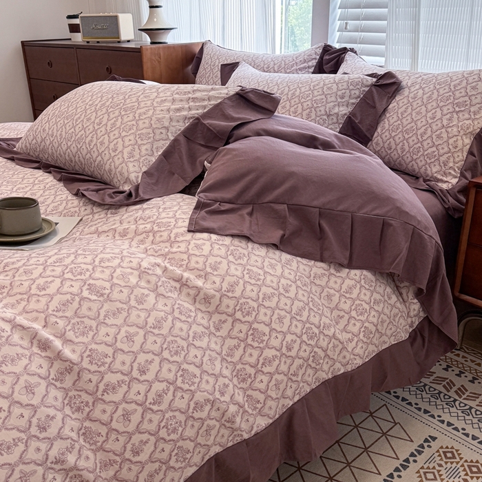 91家纺网 家纺一手货源 找家纺 芯贝儿 2025新款加厚原m有氧云感m提花四件套 沁香园紫