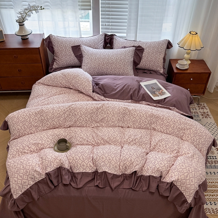 91家纺网 家纺一手货源 找家纺 芯贝儿 2025新款加厚原m有氧云感m提花四件套 沁香园紫