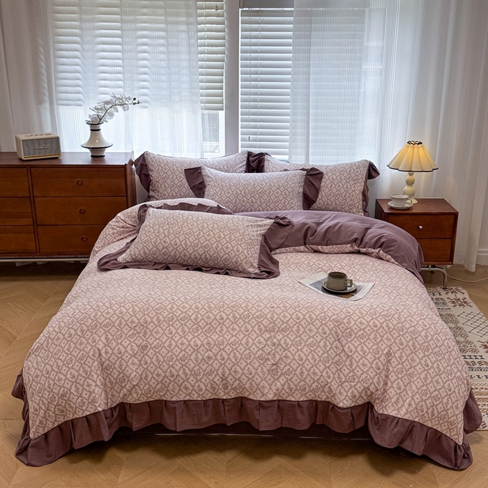 91家纺网 家纺一手货源 找家纺 芯贝儿 2025新款加厚原m有氧云感m提花四件套 沁香园紫