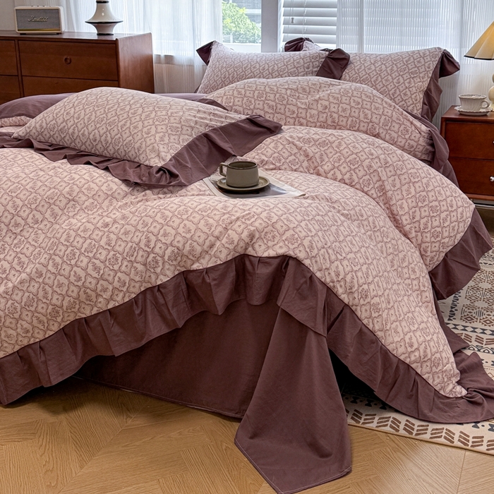 91家纺网 家纺一手货源 找家纺 芯贝儿 2025新款加厚原m有氧云感m提花四件套 沁香园紫