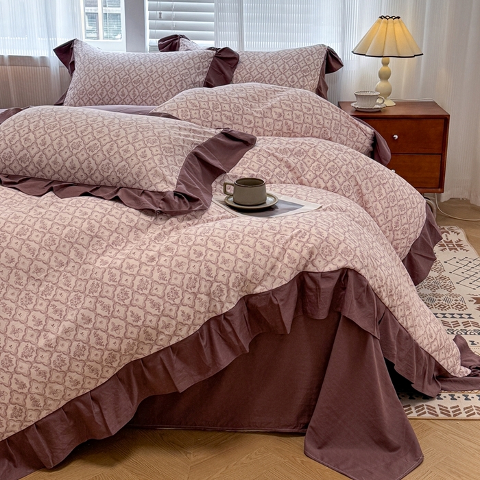 91家纺网 家纺一手货源 找家纺 芯贝儿 2025新款加厚原m有氧云感m提花四件套 沁香园紫