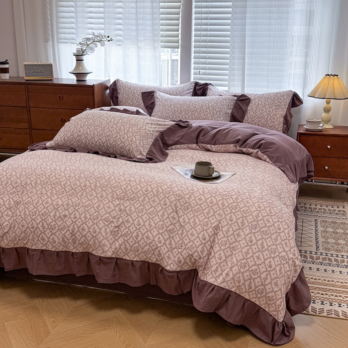 91家纺网 家纺一手货源 找家纺 芯贝儿 2025新款加厚原m有氧云感m提花四件套 沁香园紫