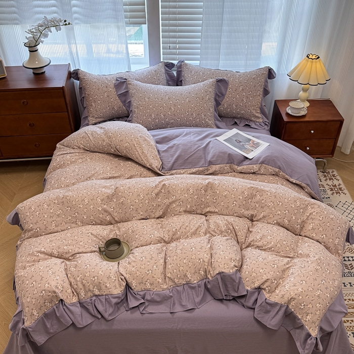 91家纺网 家纺一手货源 找家纺 芯贝儿 2025新款加厚原m有氧云感m提花四件套 啬微花开