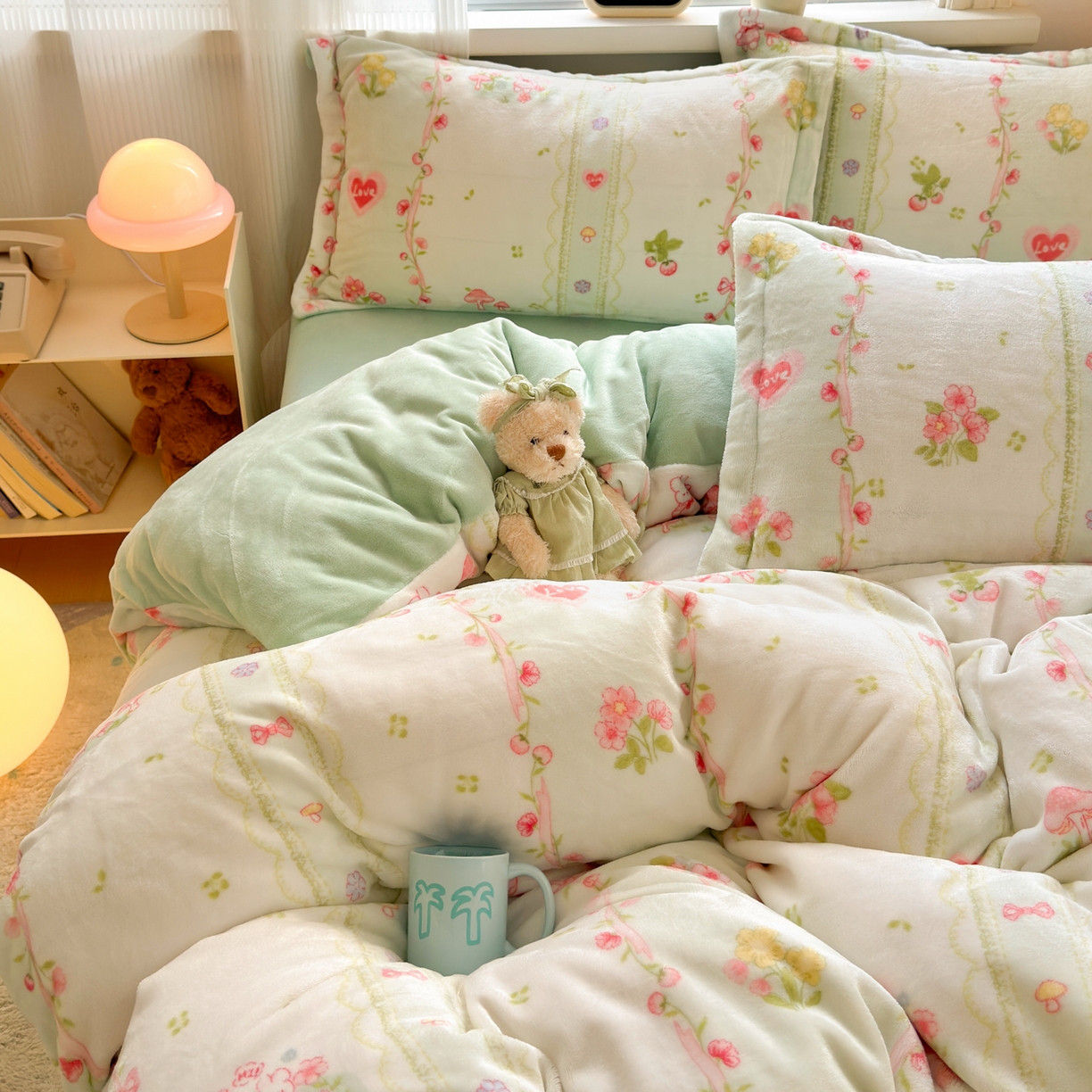 91家纺网 家纺一手货源 找家纺 铭宣 2025新款高克重牛奶绒印花保暖四件套床单床笠单被套款 爱丽丝花园