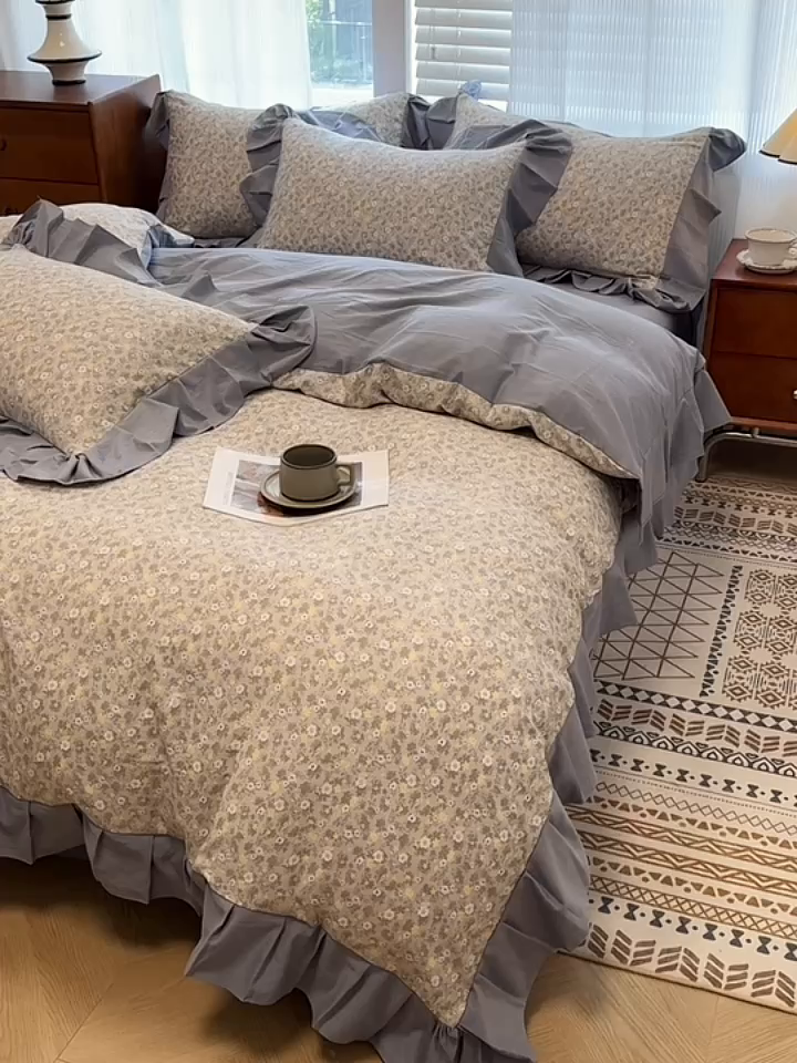 91家纺网 家纺一手货源 找家纺 芯贝儿 2025新款加厚原m有氧云感m提花四件套 花漾