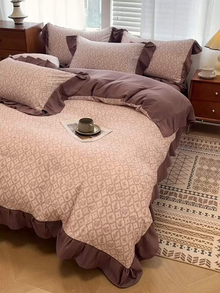 91家纺网 家纺一手货源 找家纺 芯贝儿 2025新款加厚原m有氧云感m提花四件套 沁香园紫