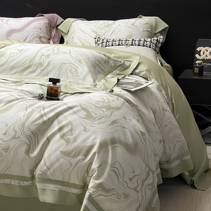 91家纺网 家纺一手货源 找家纺 2025新款直播爆款A类100支长绒棉夹棉床盖床笠四件套全棉纯棉床单加厚高端重工刺绣四季款床上用品 时漫-叶繁绿