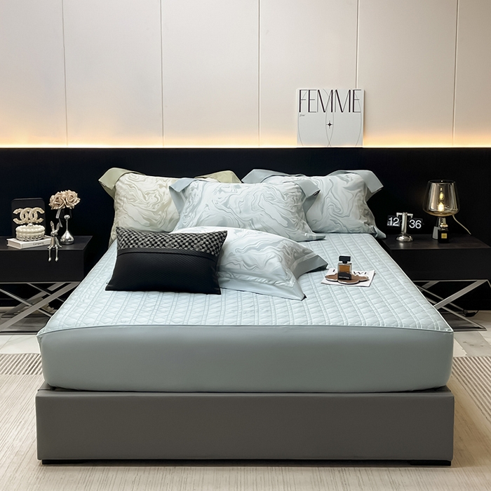 91家纺网 家纺一手货源 找家纺 2025新款直播爆款A类100支长绒棉夹棉床盖床笠四件套全棉纯棉床单加厚高端重工刺绣四季款床上用品 时漫-月石绿