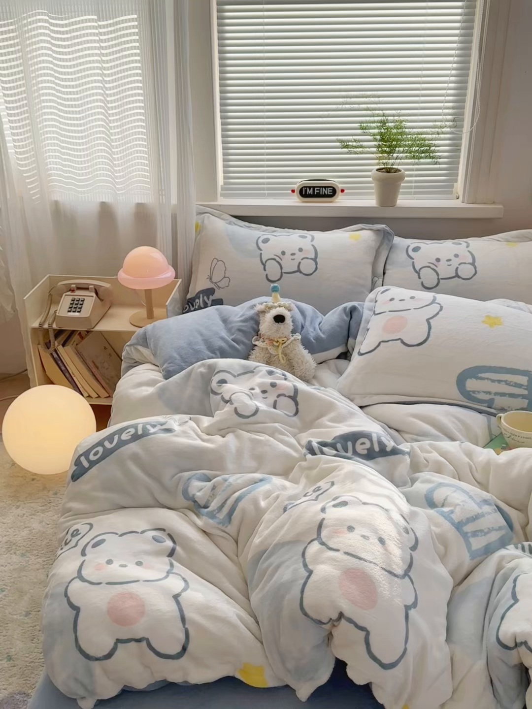 91家纺网 家纺一手货源 找家纺 铭宣 2025新款高克重牛奶绒印花保暖四件套床单床笠单被套款 爱心熊