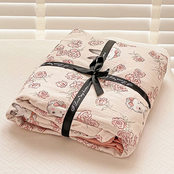 91家纺网 家纺一手货源 找家纺 （总）优选2025直播爆款超柔提花有氧小竺棉双层纱四件套