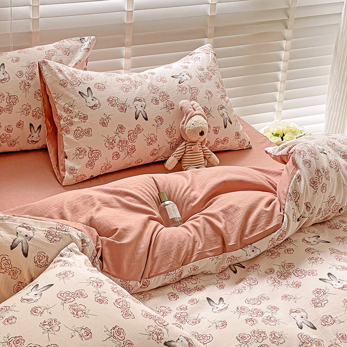 91家纺网 家纺一手货源 找家纺 （总）优选2025直播爆款超柔提花有氧小竺棉双层纱四件套