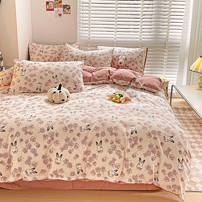 91家纺网 家纺一手货源 找家纺 （总）优选2025直播爆款超柔提花有氧小竺棉双层纱四件套