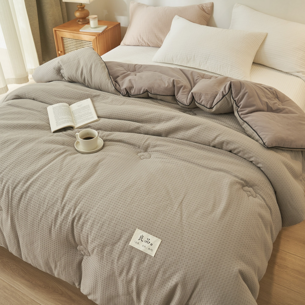 91家纺网 家纺一手货源 找家纺 子由家居 2025新款纯棉华夫格100%新疆棉花冬被被子被芯【里外纯棉】 华夫格棉花被-浅灰
