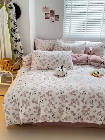 91家纺网 家纺一手货源 找家纺 （总）优选2025直播爆款超柔提花有氧小竺棉双层纱四件套