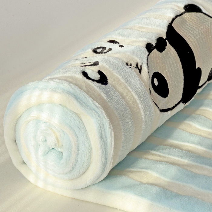 91家纺网 家纺一手货源 找家纺 繁花家居 2025新款经典条纹系列绣花牛奶绒单品床单床笠床单床笠单件 床笠-蓝条熊猫