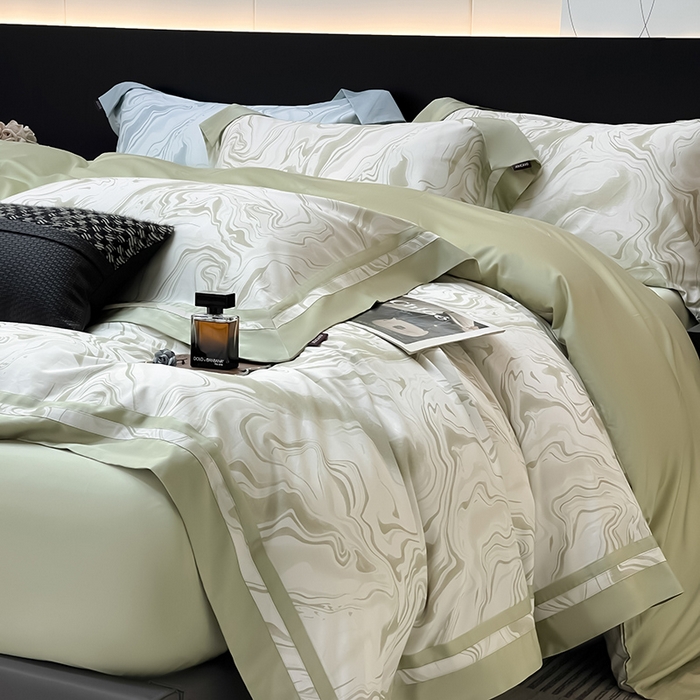 91家纺网 家纺一手货源 找家纺 2025高端轻奢A类母婴级长绒棉全工艺刺绣四件套纯棉全棉高端秋冬爆款床上用品 时漫-叶繁绿