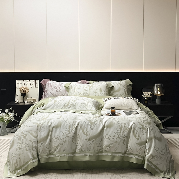 91家纺网 家纺一手货源 找家纺 2025高端轻奢A类母婴级长绒棉全工艺刺绣四件套纯棉全棉高端秋冬爆款床上用品 时漫-叶繁绿