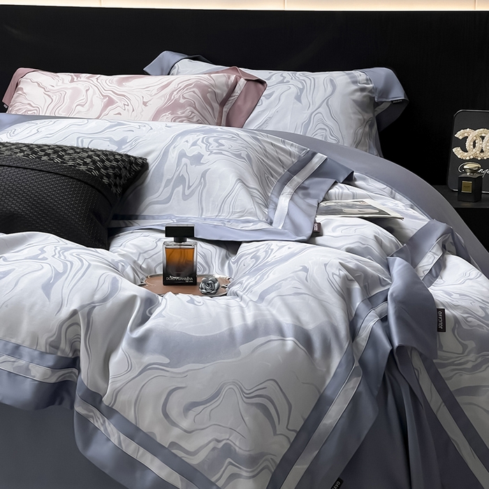 91家纺网 家纺一手货源 找家纺 2025高端轻奢A类母婴级长绒棉全工艺刺绣四件套纯棉全棉高端秋冬爆款床上用品 时漫-雾都蓝