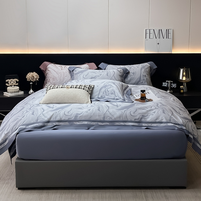 91家纺网 家纺一手货源 找家纺 2025高端轻奢A类母婴级长绒棉全工艺刺绣四件套纯棉全棉高端秋冬爆款床上用品 时漫-雾都蓝