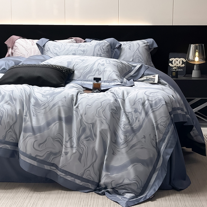 91家纺网 家纺一手货源 找家纺 2025高端轻奢A类母婴级长绒棉全工艺刺绣四件套纯棉全棉高端秋冬爆款床上用品 时漫-雾都蓝