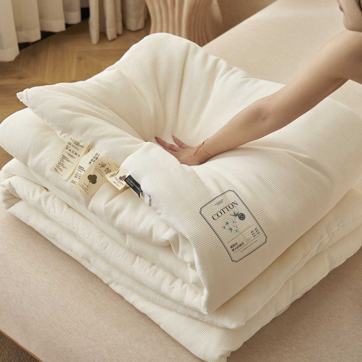 91家纺网 家纺一手货源 找家纺 （总）子由家居 2025新款纯棉微米格提花100%新疆棉花被被子被芯【里外纯棉】