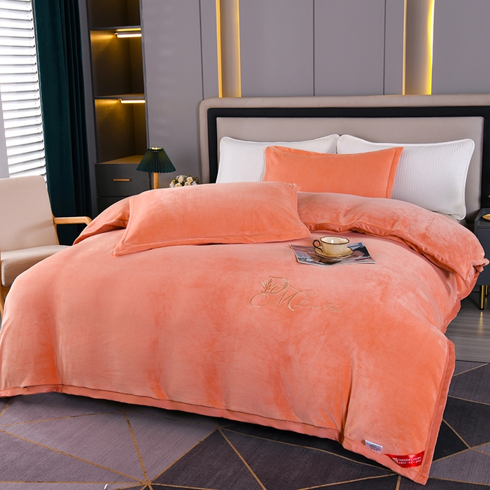 栩裕纺织 2025新款牛奶绒刺绣单被套 橙色