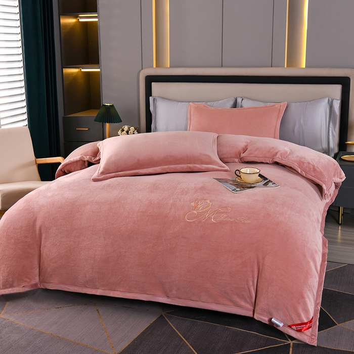 栩裕纺织 2025新款牛奶绒刺绣单被套 豆沙色