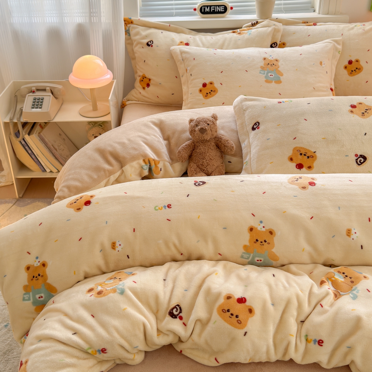 91家纺网 家纺一手货源 找家纺 铭宣 2025新款高克重牛奶绒印花保暖四件套床单床笠单被套款 黄油小熊