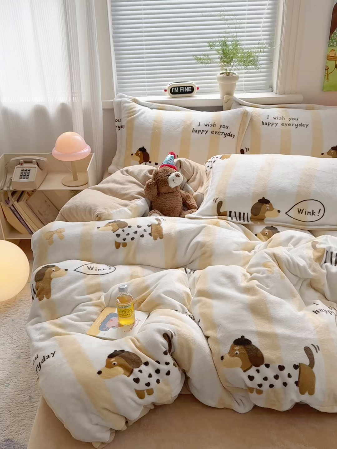 91家纺网 家纺一手货源 找家纺 铭宣 2025新款高克重牛奶绒印花保暖四件套床单床笠单被套款 腊肠狗