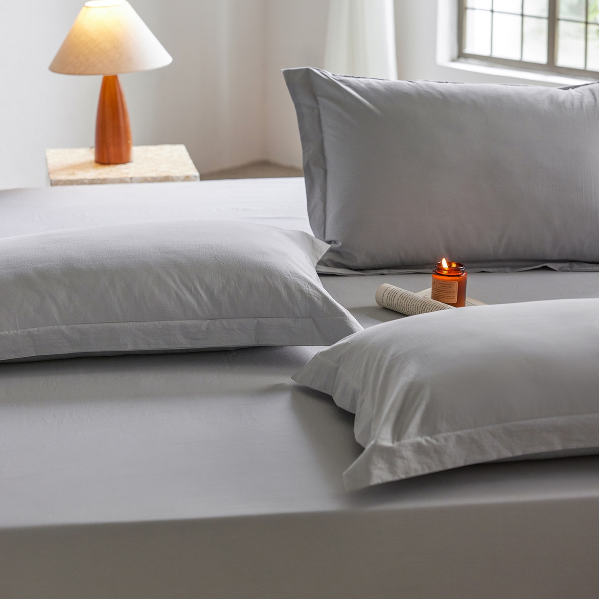 91家纺网 家纺一手货源 找家纺 轩和家居 2025新款70S砂洗长绒棉枕套 松烟