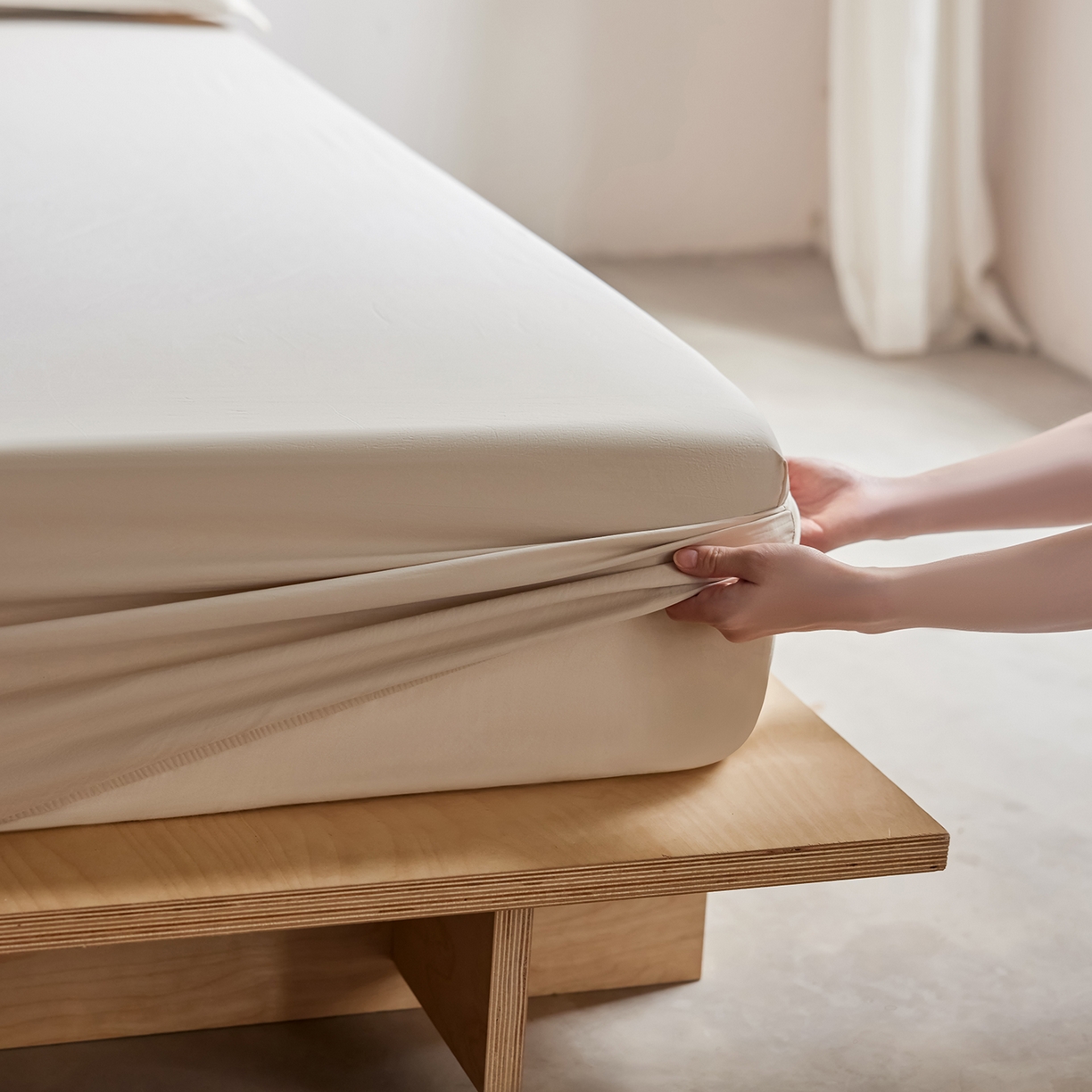 91家纺网 家纺一手货源 找家纺 轩和家居 2025新款70S砂洗长绒棉单床笠 芦暖