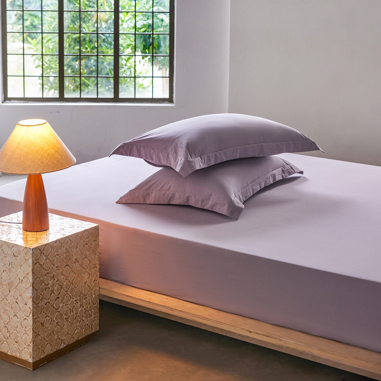 轩和家居 2025新款70S砂洗长绒棉枕套 烟凝