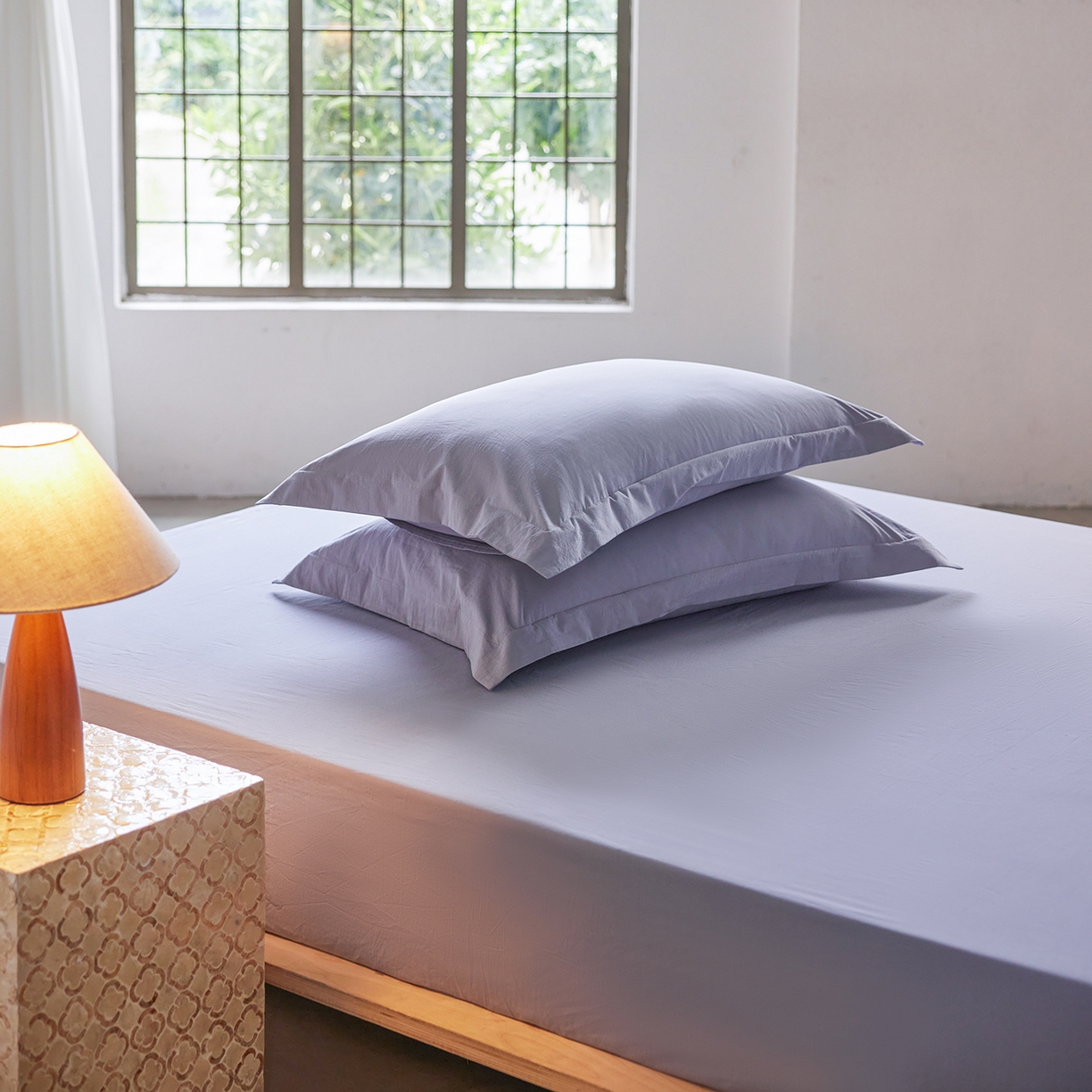 轩和家居 2025新款70S砂洗长绒棉枕套 云水