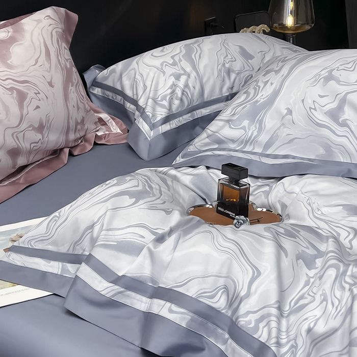 91家纺网 家纺一手货源 找家纺 2025新款高端A类长绒棉夹棉床盖床笠四件套全棉纯棉纯色绗绣四季款保护罩高级感床上用品 时漫-雾都蓝