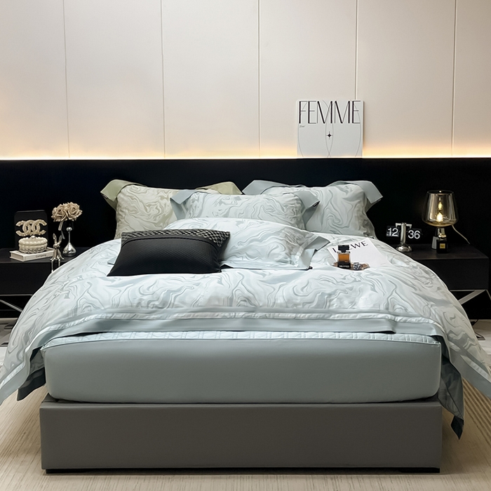 91家纺网 家纺一手货源 找家纺 2025新款高端A类长绒棉夹棉床盖床笠四件套全棉纯棉纯色绗绣四季款保护罩高级感床上用品 时漫-月石绿