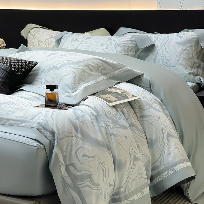 91家纺网 家纺一手货源 找家纺 2025新款高端A类长绒棉夹棉床盖床笠四件套全棉纯棉纯色绗绣四季款保护罩高级感床上用品 时漫-月石绿